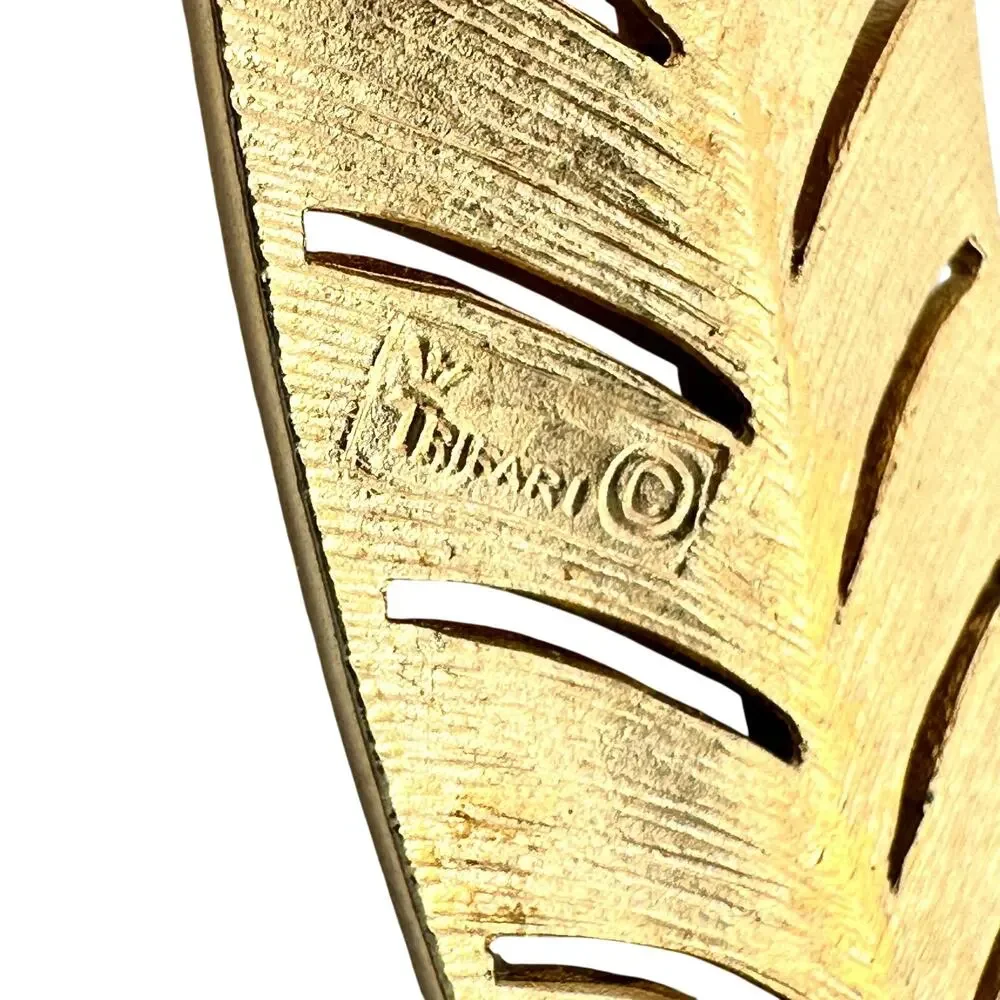 Vintage Crown Trifari MCM Retro 1950s 1960s Leaf Quill Feather Gold Tone Brooch